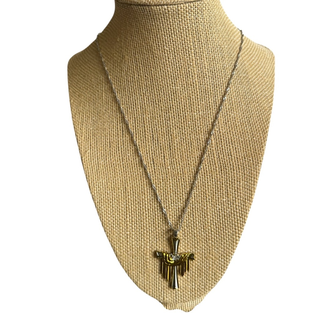 Silver and Gold Cross Pendant Necklace